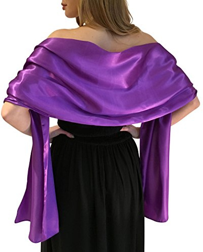 Central Chic Silky Satin Wedding Wrap Stole Shawl Pashmina Scarf For Brides Bridesmaids in Ivory White Black Blue Silver Gold Pink Grey Green