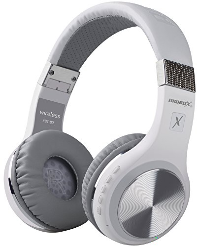 Riwbox XBT-80 sobre la Oreja con micrófono, Auriculares inalámbricos y con Cable para PC/teléfonos celulares/TV/iPad (Plata Blanca)