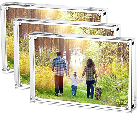 Boxalls Bilderrahmen 13 x 18 cm(5 x 7 inch)-3er Set, Acryl Magnetischer Fotorahmen, Doppelseitiges Rahmenloser Rahmen, Klares, für den Desktop