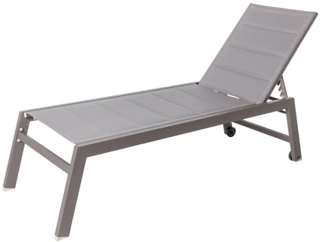 LOLAhome Tumbona Exterior Stella, Acolchada, Aluminio Gris Topo. 200x65 cm. | Reclinable y con Ruedas. Tratamiento Epoxi Anti Corrosión. Mejorada 2026