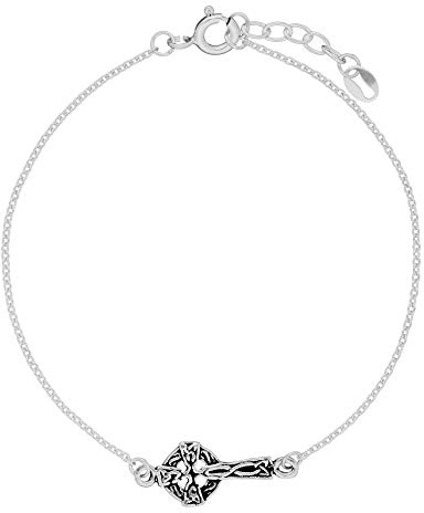Silverly Pulsera de Cadena Fina con Cruz Celta para Mujer en Plata de Ley 925 | Dije de Nudo Oxidado en Cadena Tipo Cable | Joyería Celta Tradicional de Plata Maciza | Regalo Simbólico Irlandés.
