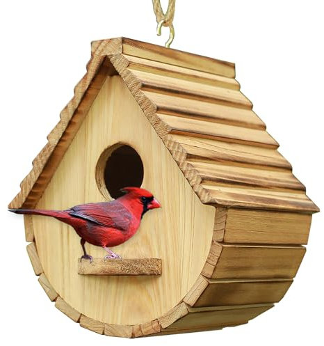 STARSWR Bird House for Outside,Outdoor Bird Houses, Natural Wooden Bird Hut Clearance Bluebird Finch Cardinals Hanger Birdhouse for Garden Viewing