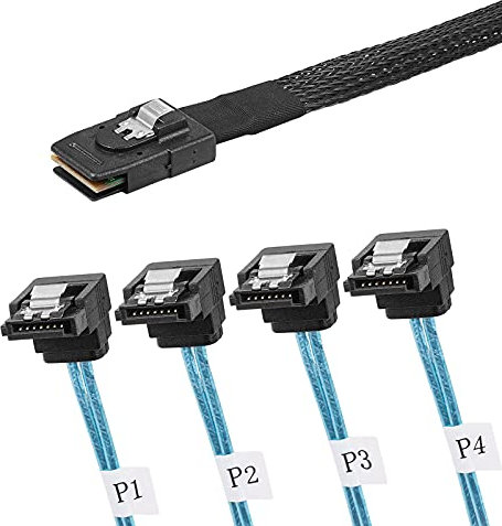 Twozoh Internal Mini SAS auf SATA Kabel 0,5M, Mini-SAS 36 Pin SFF-8087 Stecker auf 4 SATA 7 Pin 90 Grad Buchse Forward Breakout Kabel