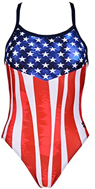 Arena Print Challenge Back One Piece Swimsuit Costume Intero, Stelle e Strisce, 38 Donna