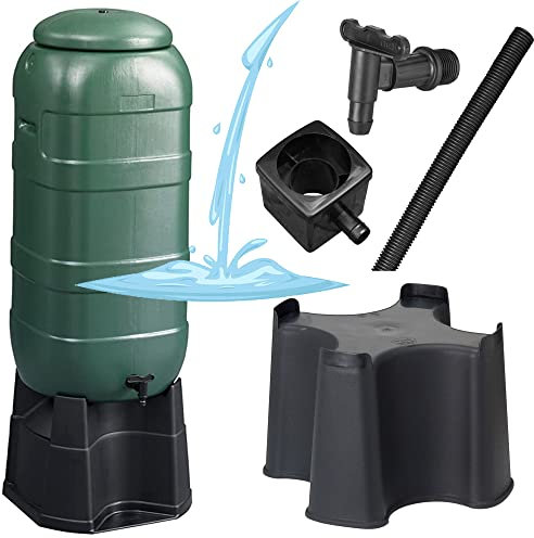 100L Garden Water Butt Set Including Tap With Stand and Filler Kit Slim Tall Water Collector