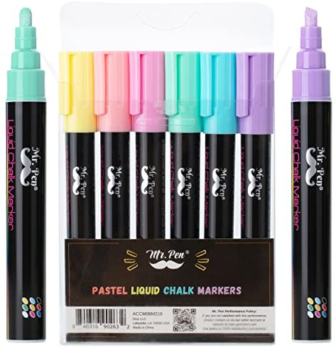 Mr. Pen- Chalk Markers, 6 Pack, Assorted Colors, 8 Labels, Chalkboard & Glass Markers, Liquid Chalk Pens, Erasable