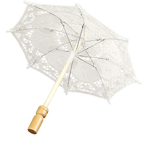 Spetsparaply, Vintage brudparaply Spetsparaply Trähandtag Stick Paraply, Festbröllopstillbehör Fotorekvisita, 11,4 tum liten storlek(Beige liten)