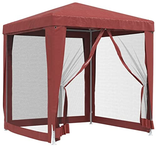 vidaXL Tente de Fête avec 4 Parois Latérales en Maille Belvédère Chapiteau Pavillon Tonnelle Tente de Réception Jardin Terrasse Rouge 2x2 m PEHD
