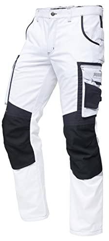 PUMA Workwear Precision X pantalón de Trabajo para Hombre, Muchos Bolsillos & Secciones reforzadas, para Comercio, producción y construcción, Blanco/Gris, Tamaño 46