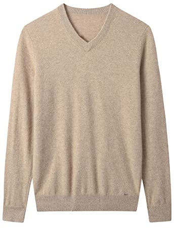 ZHILI Maglione da Uomo 100% Cachemire Invernale, Maniche Lunghe, Collo a V, Comodo, marrone, S