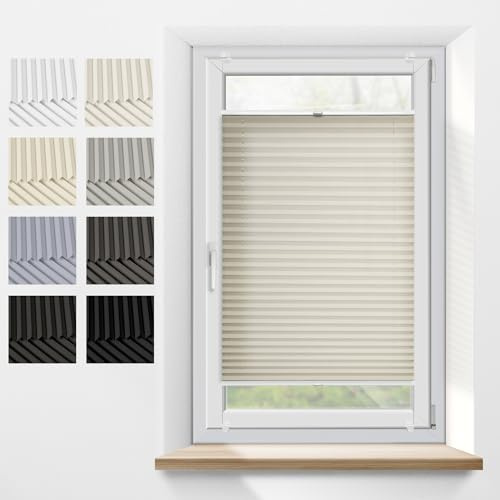 Plissee Mit Bohren Nach Maß - Plisses für Fenster & Türen, Anpassbare Höhe 50-149cm, Breite 30-129cm, 27 Verdunkelungsfarben, Montage im Fensterrahmen