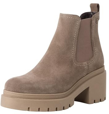 Tamaris Botines Chelsea de Piel para Mujer, Tacón Cuadrado, Cómodos, Gris Topo Ante, 40 EU