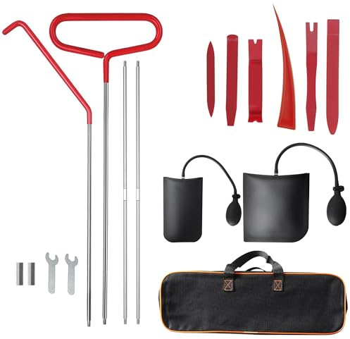 ERMWALR 17 Piece Car Tool set Roadside Emergency Tool Kit Interior Removal Tools Equipped with Long Handled Grabber, Air Wedge Bag Pump, Non Damaging Wedge Tool and Carrying Bag
