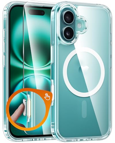 FNTCASE for iPhone 16 Phone Case: Magnetic Military Grade Drop Protection Anti Yellowing Slim Case - Rugged Shockproof Protective Transparent Cell Phone Cover (Clear - Camera Control)