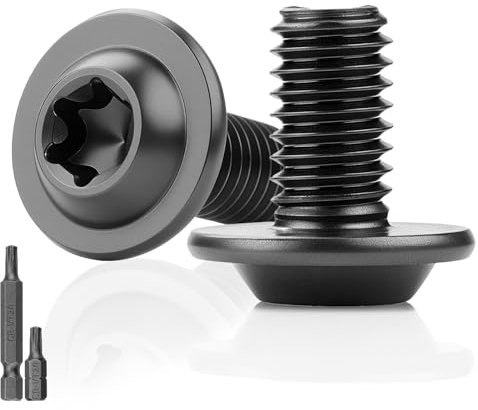 25 tornillos de cabeza alomada negro M4 x 12 mm, tornillos de cabeza plana con brida, tornillos Torx 304, acero inoxidable con arandela A2 V2A, rosca completa, óxido con 2 llaves Torx T20 para