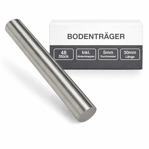 K-Möbel Glasbodenträger 5mm x 30mm inkl Abdeckkappen - Made in Germany - Glaseinlegeboden Bodenträger 5mm aus Edelstahl - Regalbodenhalter/Regalbodenträger auch für Holzböden geeignet - Fächerträger