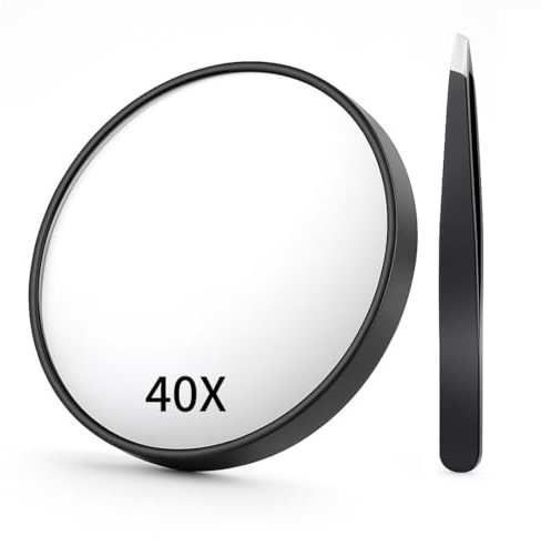 pawpoem Miroir Grossissant de Voyage 40x avec Ventouse, Petit Modèle Rond 8 cm Léger et Compact, Accessoire de Voyage Portable, Miroir de Poche Grossissant pour Maquillage et Sourcils