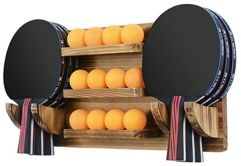 Soporte de paletas de Ping-Pong, Mesa de Tenis de Mesa montada en la Pared sostiene 6 paletas y 12 Bolas Accesorios de Madera de Ping-Pong para Sala de Juegos de Sala de Juegos