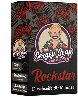 Sergejs Soap natürliches Seifenstück | 3 in 1 Seife mit 100% natürlichen Inhaltsstoffen und Aktivkohle | Ranger, Athlet, Casanova, Sultan, Gentleman, Purist, King | Naturkosmetik (Leder & Sandelholz)