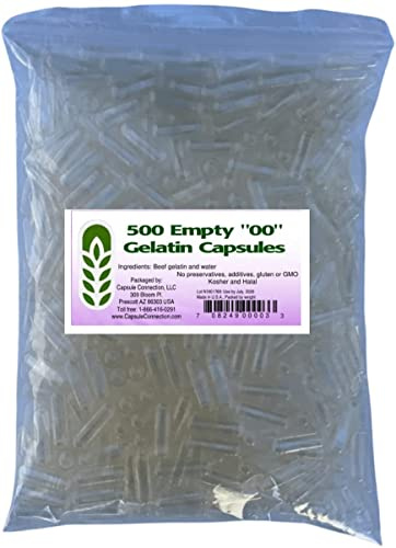 Capsule Connection USA-MADE 500 Bulk Empty Gelatin Capsules, 00 Size resealable bag