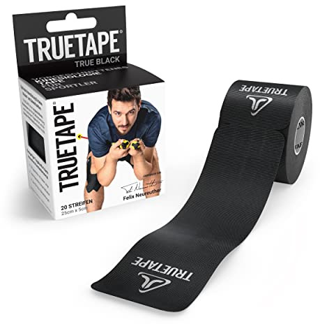 TRUETAPE® Kinesiotape – PRO Precut – 20 Streifen (25 cm x 5 cm) – Wasserfestes & Elastisches Kinesiologie Tape – Physiotape mit starker Klebekraft für den Sport – Schwarz