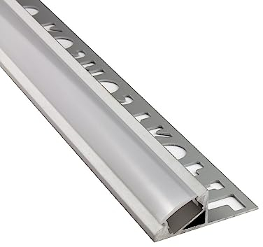 LED Aluprofil T77 12mm silber 30° Fliesenprofil + Abdeckung Abschlussleiste Bordüre Fliesen für LED-Streifen-Strip 2m milky