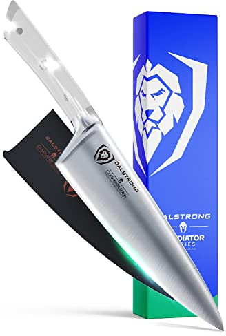 Dalstrong Chef Knife - 8 inch Blade - Forged HC German Steel Chef's Knife - Full Tang - Glacial White ABS Handle - Gladiator Series - Razor Sharp Kitchen - Professional - Sheath - NSF Certified