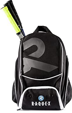 Raquex Racket Sports Backpack - for 1 Tennis or Padel Racquet, or 2 Squash or Badminton Racquets. Rucksack for Rackets + Shoes + Laptop + Water Bottle