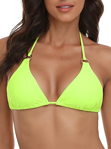 RELLECIGA Women's Triangle String Bikini Top, Neon Green(ring Style), Medium