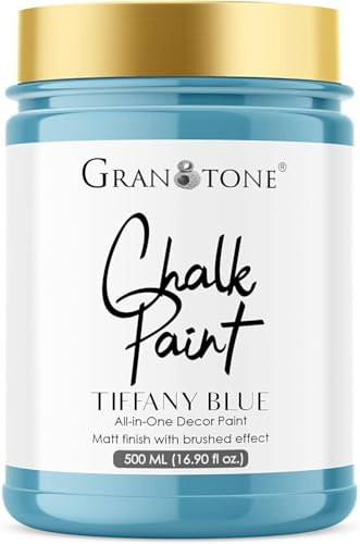 GRANOTONE Chalk Paint for Furniture, Matt-Finish Water-Based Acrylic Paint for Wood, Walls, Metal, Glass, Paper, Fabric Canvas, Maximum Coverage Chalk Paint for Kids & Adults, 500 Ml (TIFFANY BLUE)