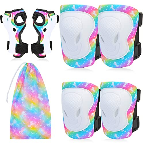 Knee Pads for Kids Elbow Pads Wrist Guards with Drawstring Mesh Bag, 7 in 1 Protective Gear Set for Girls Boys for Skating Cycling Bike Scooter, 3-8 Years