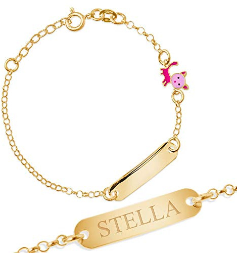 Maverton Bracelet gravé en argent 925 plaqué or - bracelet pour enfant avec écrin personnalisé - bijou pour bébé - bijoux enfants fille - pour anniversaire - baptême - communion