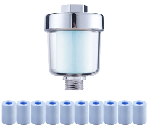 WOOLUCK® Duschfilter mit 10 austauschbaren filterelementen,Duschkopf kalkfilter,Duschfilter für kalkhaltiges wasser,reduziert trockene juckende Haut