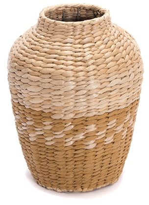 CREEDWOOD Vase Kairo | 32x23 cm, Paille, Naturel/Jaune | Vase de Sol, Vase sur Pied, Vase de Fleurs artificielles, Cache-Pot tissé, Vase de Paille, Vase de Fleurs tressé