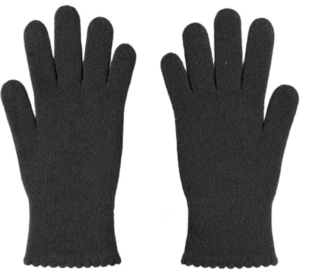 CLASSE77 - Guanti in lana misto angora rasati con bordo smerlato - Donna - Artigianale - Made in Italy (Nero)