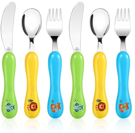 Lehoo Castle Posate Bambini, Set di Posate per Bambini da 6 Pezzi a Partire da 1 Anno, Posate per Bambini Plastica Acciaio Inossidabile Cucchiai Forchetta per Bambini