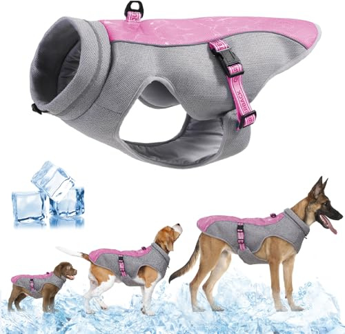 TOPSOSO Chaleco Refrigerante para Perros, Ligero Transpirable Protección Solar y UV Seda de Hielo Camisa Refrigerante, Abrigo Perropara Exteriores para Perros Pequeños, Medianos y Grandes(Rosa, S)