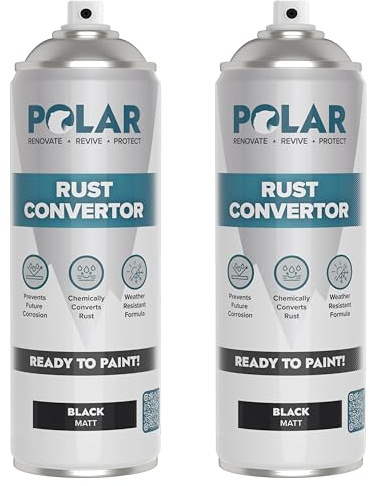Polar Rust Converter Spray - 2 x 500ml | Matt Black | Effective Rust Converter for Metal | Weather Resistant Protection Against Corrosion | Ideal for Vehicles, Trailers, Fences & Storage Tanks