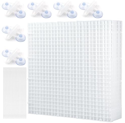 LINLAN Akvariumskiljeväggsats för akvarier, 8 stycken 30 x 30 cm plastgaller med 6 sugkoppsklämmor och 20 buntband, ägglåda för fiskisolering (vit)
