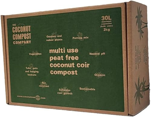 COCONUT COMPOST. Organic Coir Soil. (30L)5x6L. Peat Free + Plastic Free. Indoor + Outdoor Plants. Repotting Mix, Vegetable + Seed Compost. Reptile, Turtle Vivarium Substrate. Professional standard.