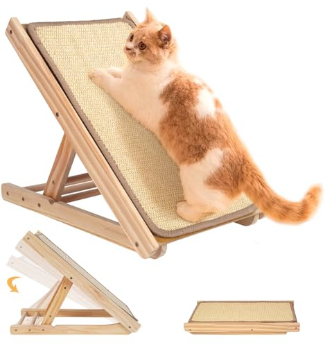 Griffoir pour Chat, Rampe à griffer en sisal en Forme de pour Chats d'intérieur, Meubles pour Chats en Bois Massif, 48 × 28 × 38cm
