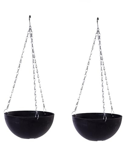 Garden Gear Charcoal Marble Effect Hanging Basket 25cm – UV Frost Resistant Outdoor Planter with 50cm Chain – Durable Recycled Material Garden Pot for Flowers Plants Patio Balcony (Hanging Basket x2)