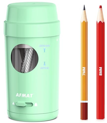 AFMAT Taille-crayon électrique entièrement automatique, rechargeable, avec récipient pour crayons fins de 7 à 8 mm d'épaisseur et fins, arrêt automatique, pour la maison, le bureau, l'école, vert