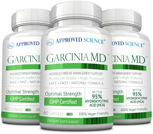 Approved Science Garcinia MD - 95% HCA - 1600mg Garcinia Cambogia Extract - 60 Vegan Capsules - Pack of 3