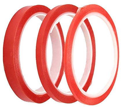 The Bead Shop Double Sided Tape (3mm, 6mm, 9mm) Red Liner Super Strong Sticky Self-Adhesive Tape - Clear