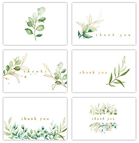 Gooji 4x6 Golden Greenery Thank You Cards with Envelopes (Bulk 36-Pack) | Wedding Thank You Cards, Bridal Shower Thank You Cards, Birthday Party, Baby Shower, Blank Notes Small Business