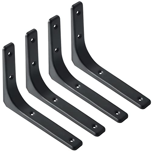 Sayayo Black Shelf Bracket Heavy Duty Metal L Bracket for Shelf, Wooden Shelf Support Wall Hanging 200mm*150mm, 4 Pcs, EJR200B-4P