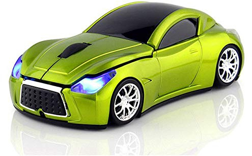 Ai5G Race Car Mouse Wireless Sports Car Shaped Mouse 2.4GHz LED Light Shining Surface Decoration Desktop Laptop Computer Mice Optical (Green)