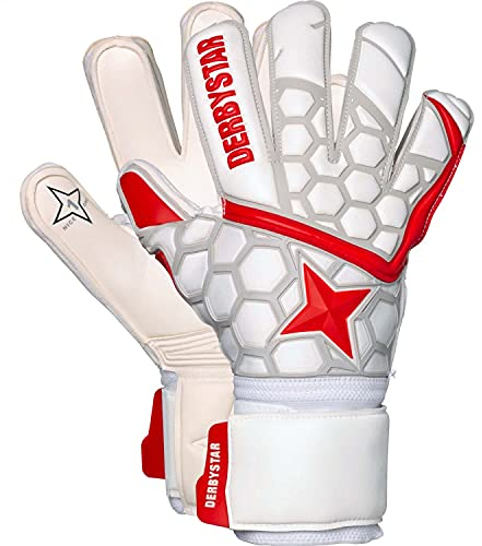 Derbystar APS White Red Star II Torwarthandschuhe Unisex, Weiss rot Silber, 12