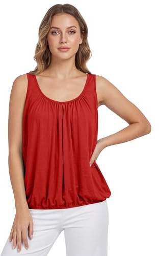 Love My Fashions® Women’s Vest Top Sleeveless Round Scoop Neck Tank Bubble Hem Straps Summer Vest Tops for Women UK Red